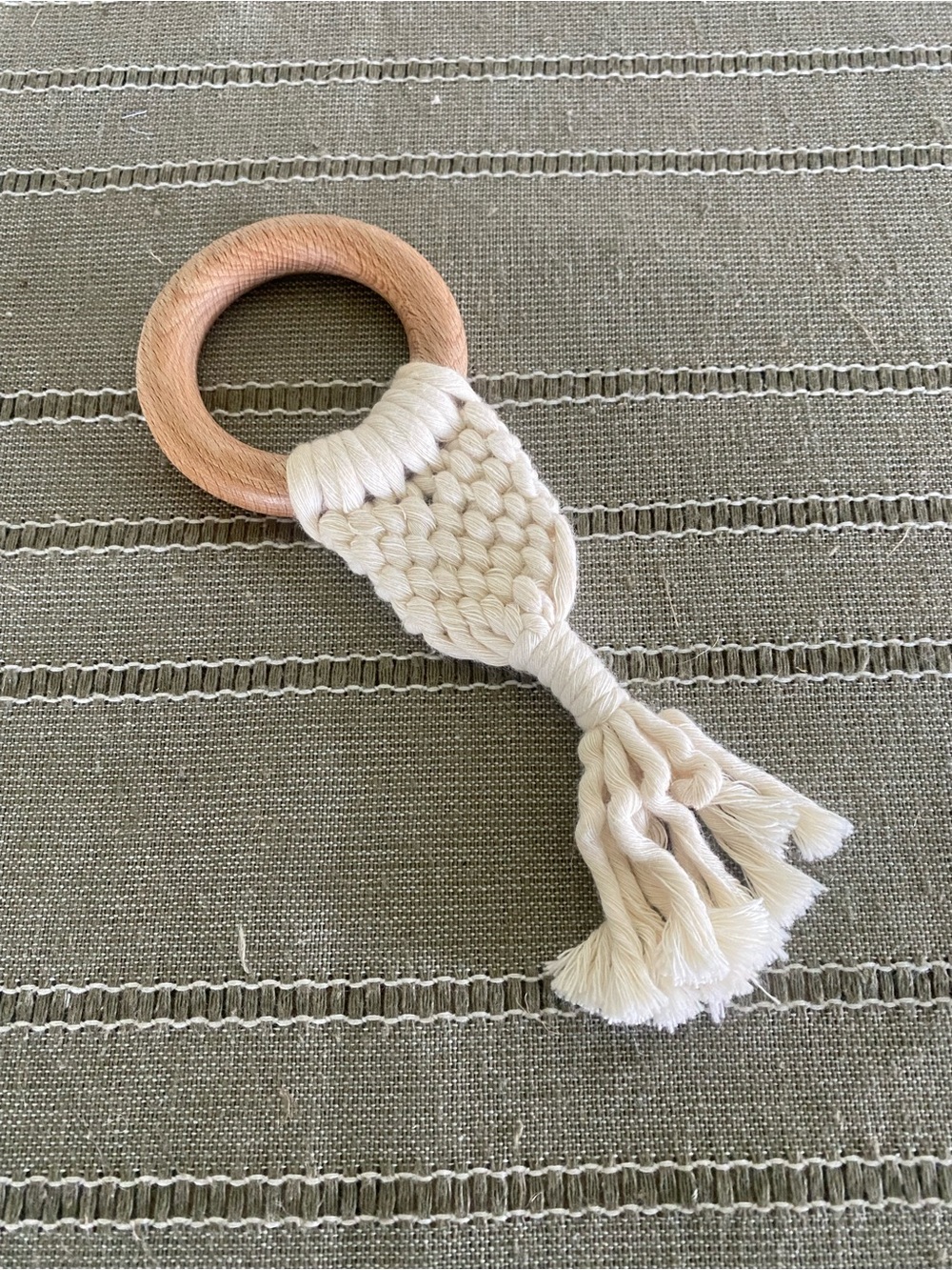 Ivory Crochet Baby Teether Sensory Toy, Montessori Wooden Toy Baby Shower Gift